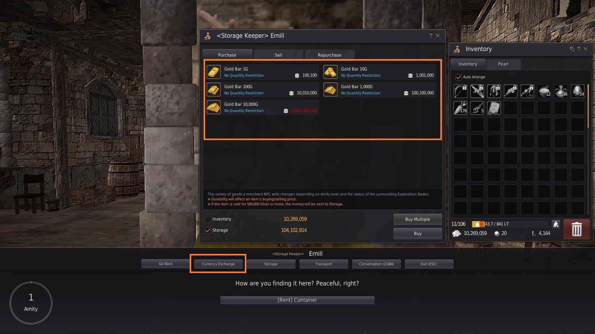 How to find and use the warehouse/storage