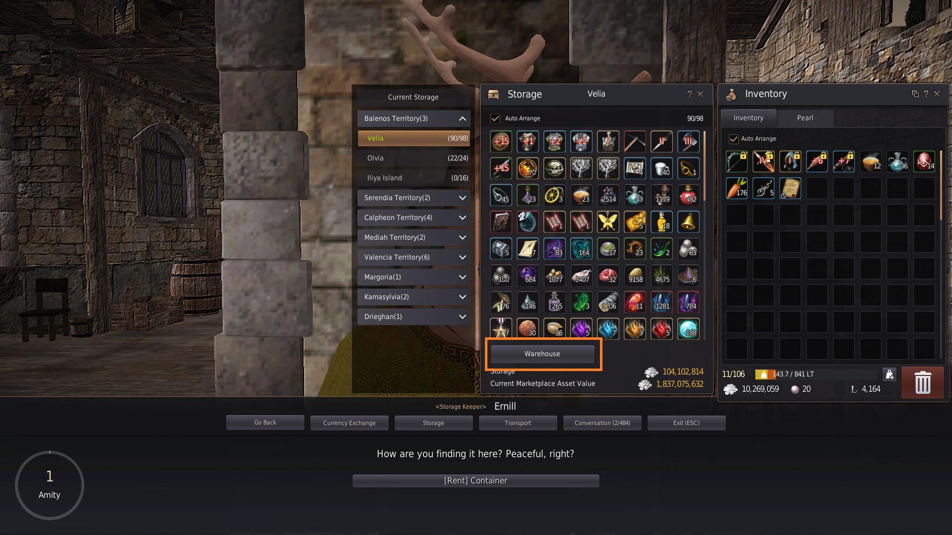 How to find and use the warehouse/storage