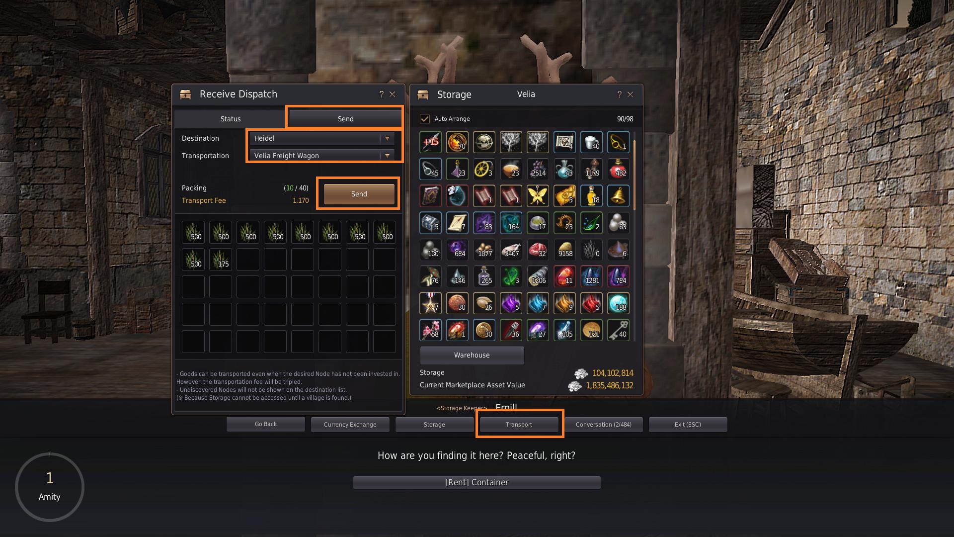 How to find and use the warehouse/storage