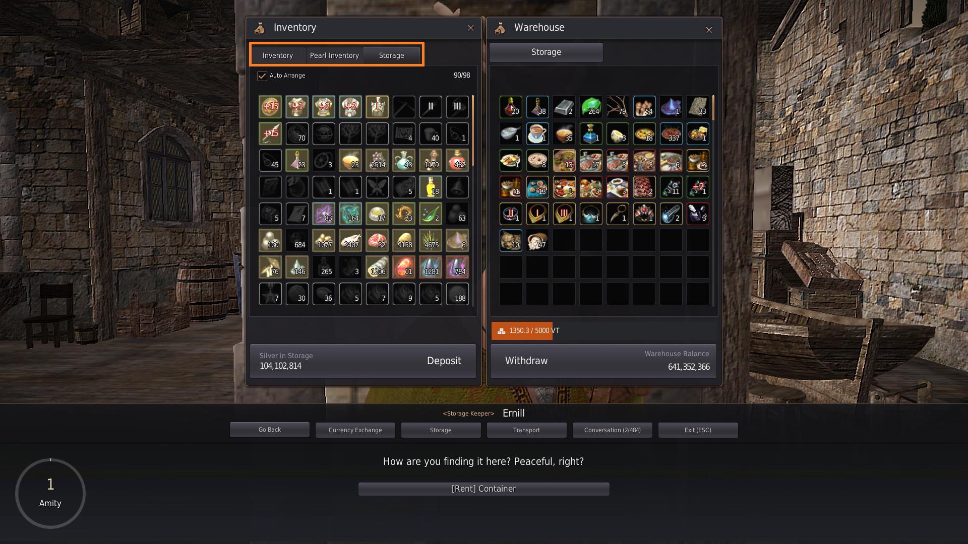 How to find and use the warehouse/storage