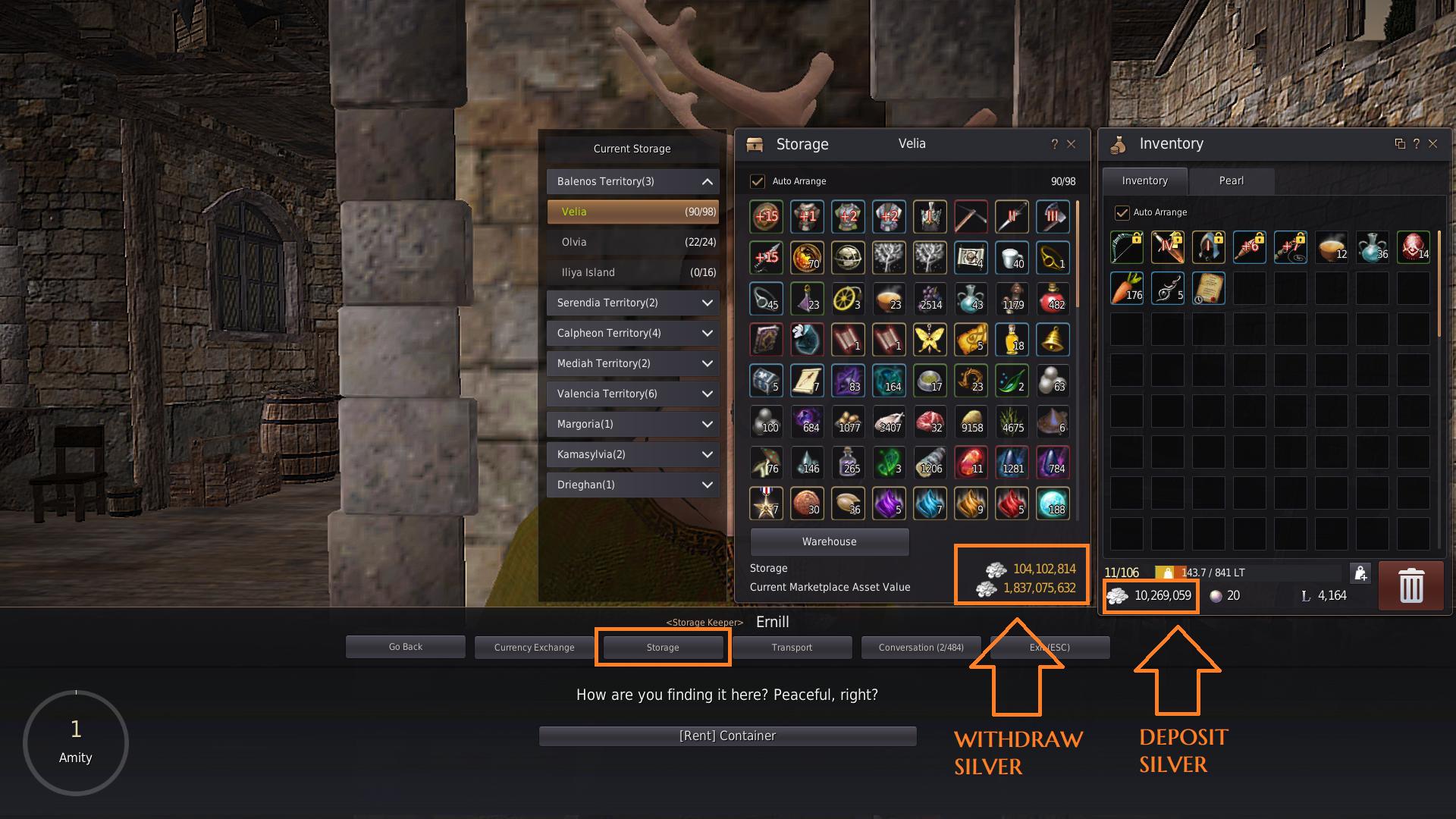 How to find and use the warehouse/storage
